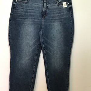 Time and Tru Crop Denim Jean Pant Sz 14 Raw Hem 5 Pocket High Rise  Button Zip